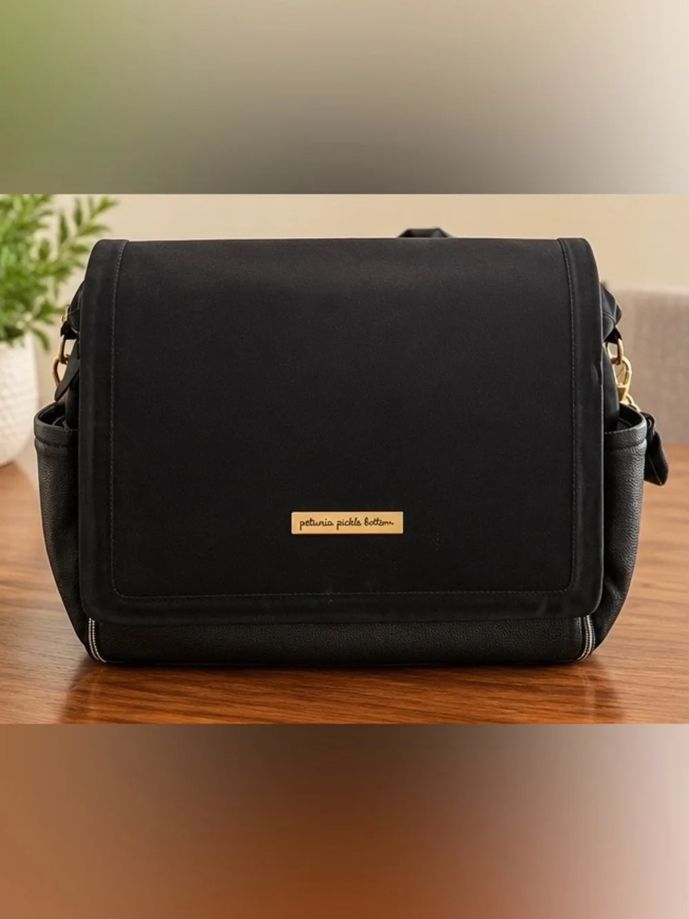 Petunia Pickle Bottom Black Leatherette Diaper Bag